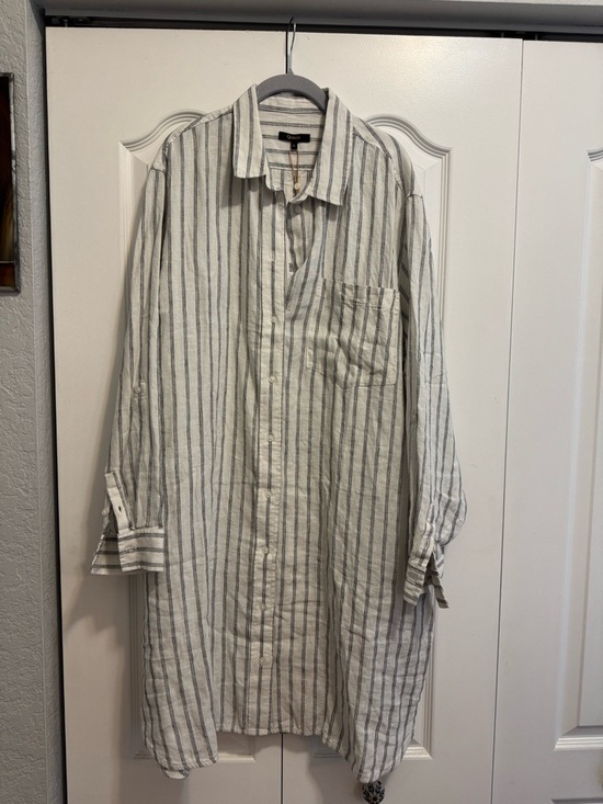 Quince Dresses & Skirts - Quince White and faded black Vertical Stripe Button-Down Shirt Dress